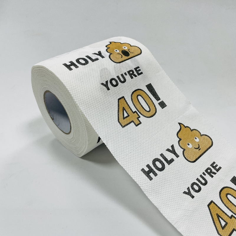 E-shop 1 Rolle Toilettenpapier mit 40 Geburtstagsmotiven, bunte Toilettenpapierrolle, farbenfrohes Rollpapier, Toilettenpapier mit Zahlenmustern,