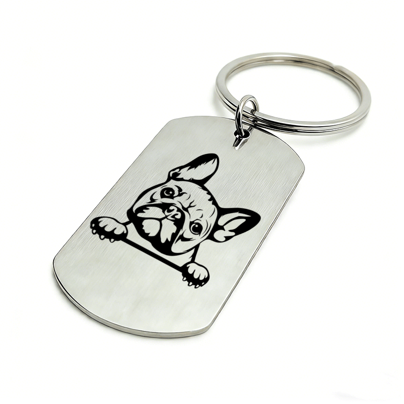 E-shop 1 Stück Metallischer Niedlicher Französischer Bulldogge-Schlüsselanhänger mit Herausschauendem Kopf, Militär-Tag-Stil Autoanhänger, Exklusiver