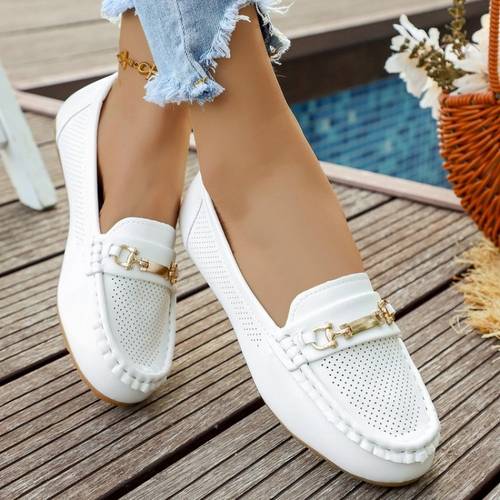 new womens shoes metal hollow out loafers breathable soft soled moccasins slip on flat casual shoes women shoes