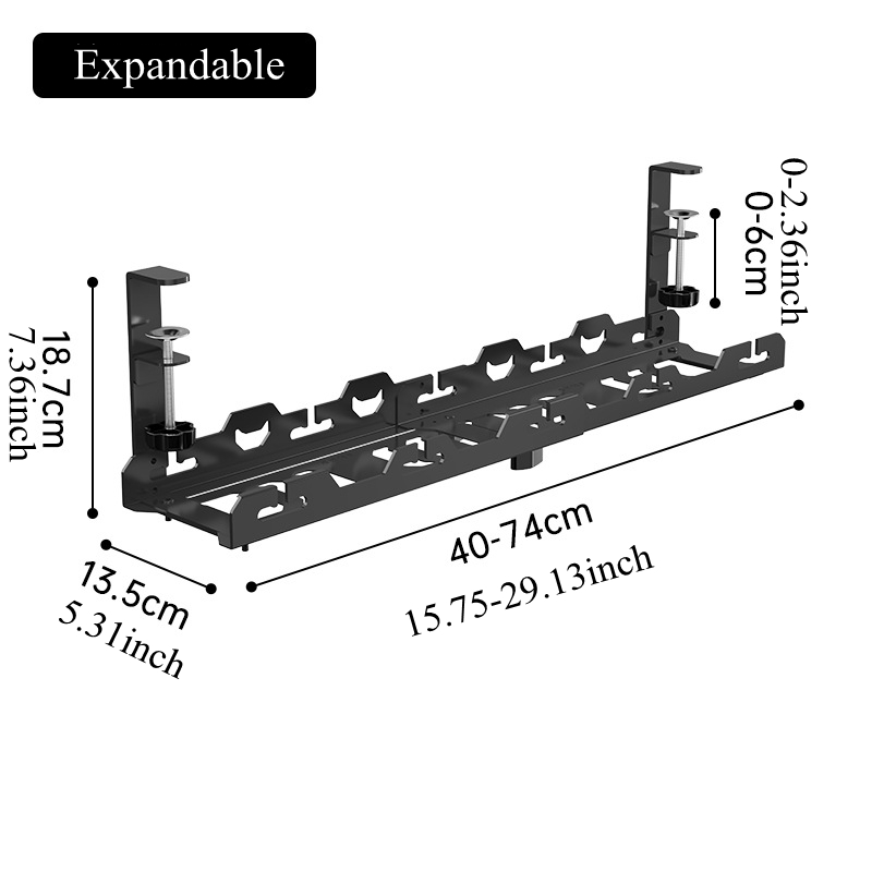 Image of Telescopic Under Table Storage Rack Metal Cable Management Tray Home Office Desk Wire Organizer No Punching Storage Accessories