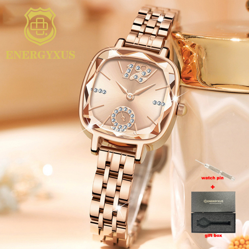 TEMU Women's Watch Glass Square Dial, Ladies Wristwatch With Rhinestone Stunning, Good For Daily And Formal