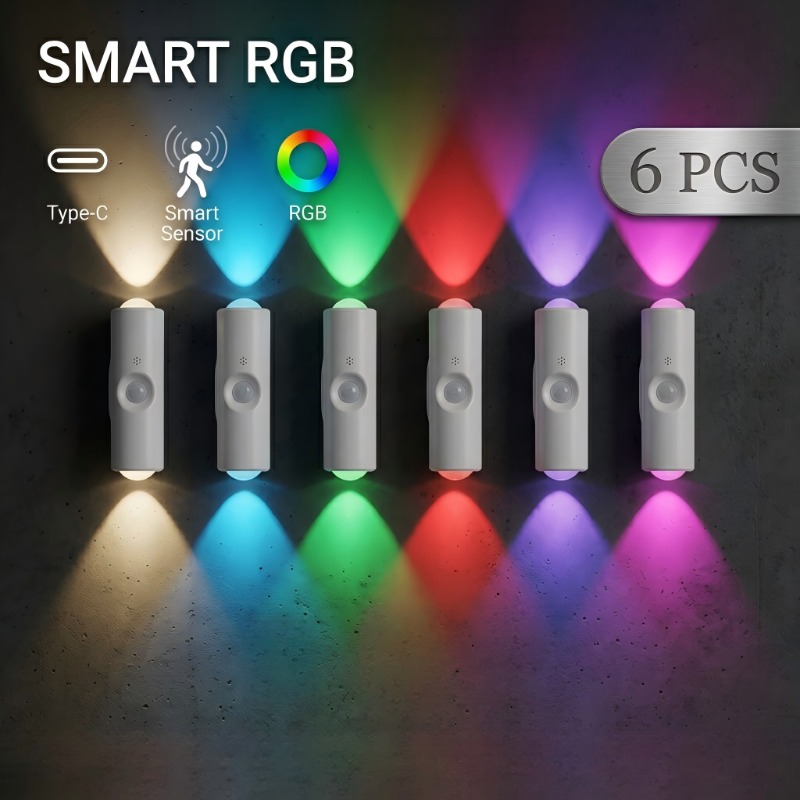 Image of Doppelseitige Led-wandleuchte, Stimmungsbeleuchtung, Rgb-einstellbare 'katzenaugen'-bewegungsmelderleuchte, Nachtlicht, Dekorationsleuchte, Wohnzimmerleuchte, Treppenbeleuchtung
