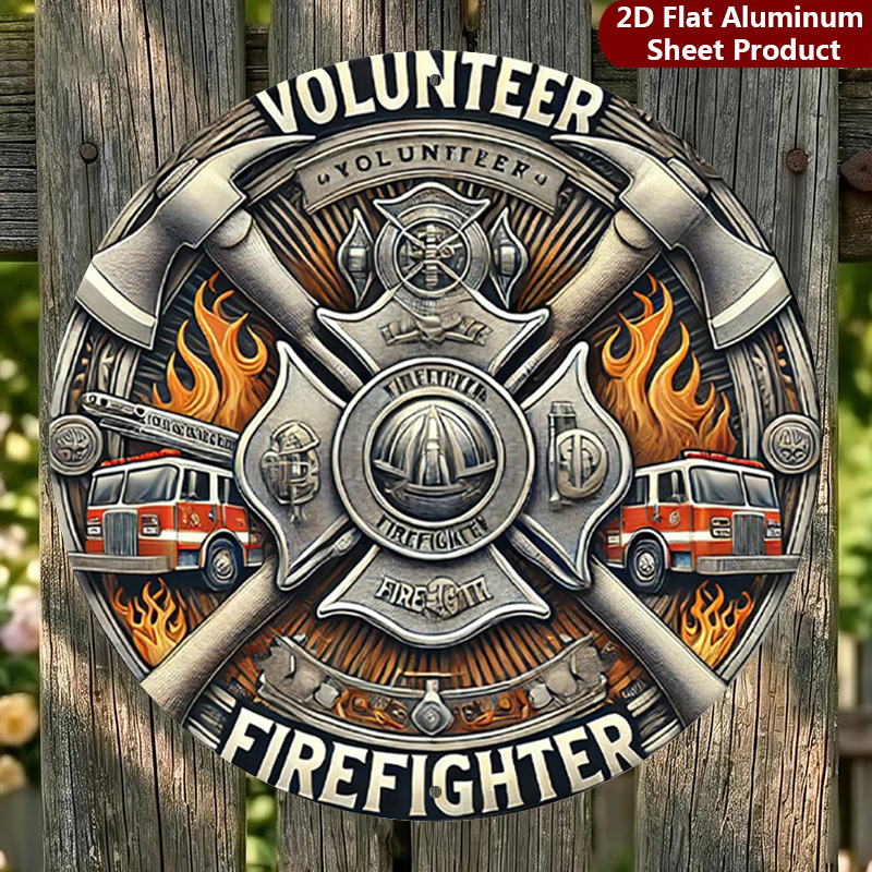 TEMU 2d Flat, 1pc, Firefighter Round Sign, Volunteer Vintage Decorative Plaque, Fire Rescue Porch Decorations, Wall Decorations, Home Decor, Room