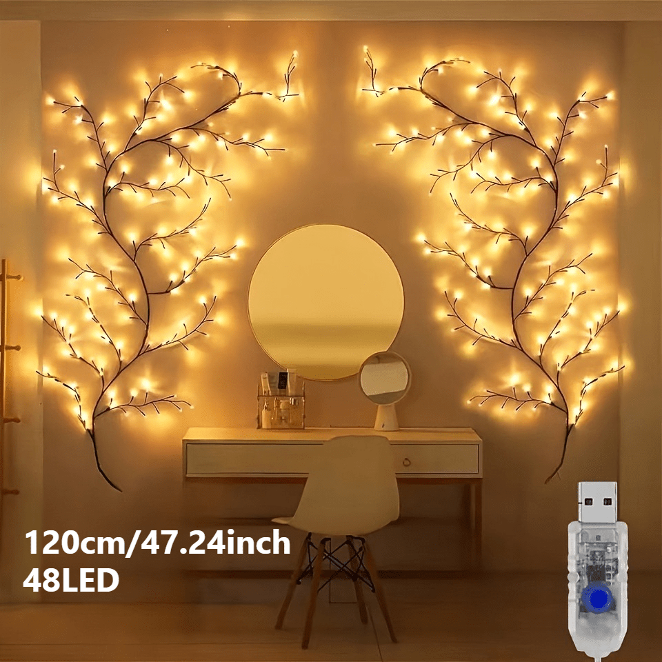 Flexible Rattan Lamp With Simulated Body, Built-in 48 Led Beads, Usb Plug-in 8 Of Warm Light, Artificial Plant Rattan Decorative Lamp, Suitable For A Romantic Atmosphere Of Night Lights In Rooms