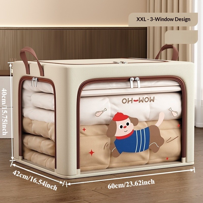 Foldable Storage Box with Lid, Stackable Design