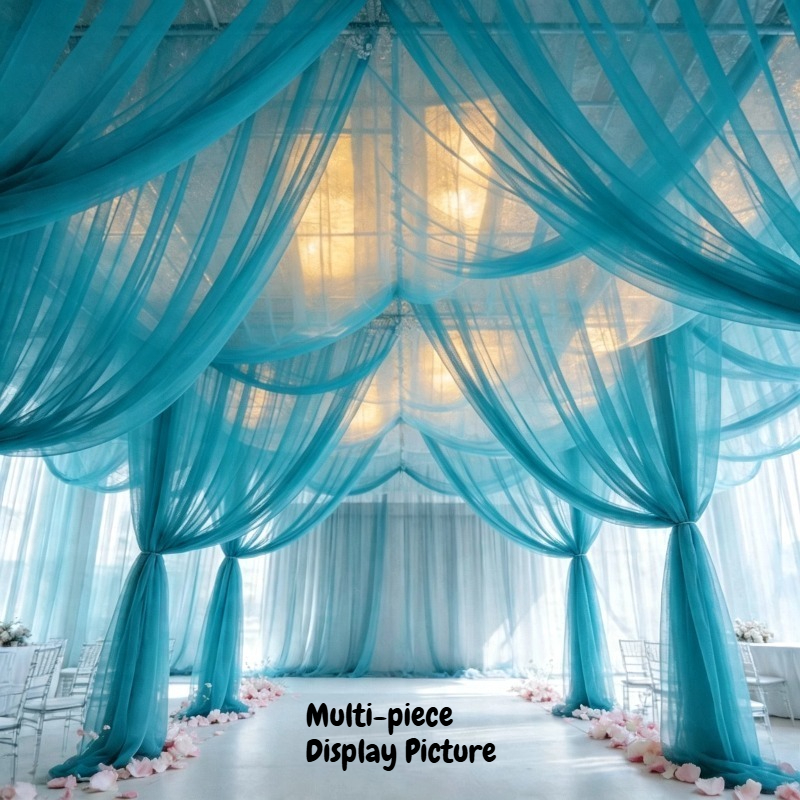 TEMU 2026 Élégantes nœuds en tulle bleu , 4 pièces de longs nœuds en tulle bleu , peuvent être coupés sur mesure, tissu en tulle artisanal,