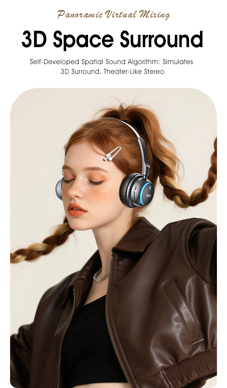 [Acer 2026 New Release] OHR645 Over-Ear Earphones, 3D Spatial Audio, 30 Hours of Music Playback, Soft And Comfortable Memory Foam Ear Cushions, Adjustable Headband, Multi-Device Compatibility, Ideal for Gaming, Sports, Music And Fitness