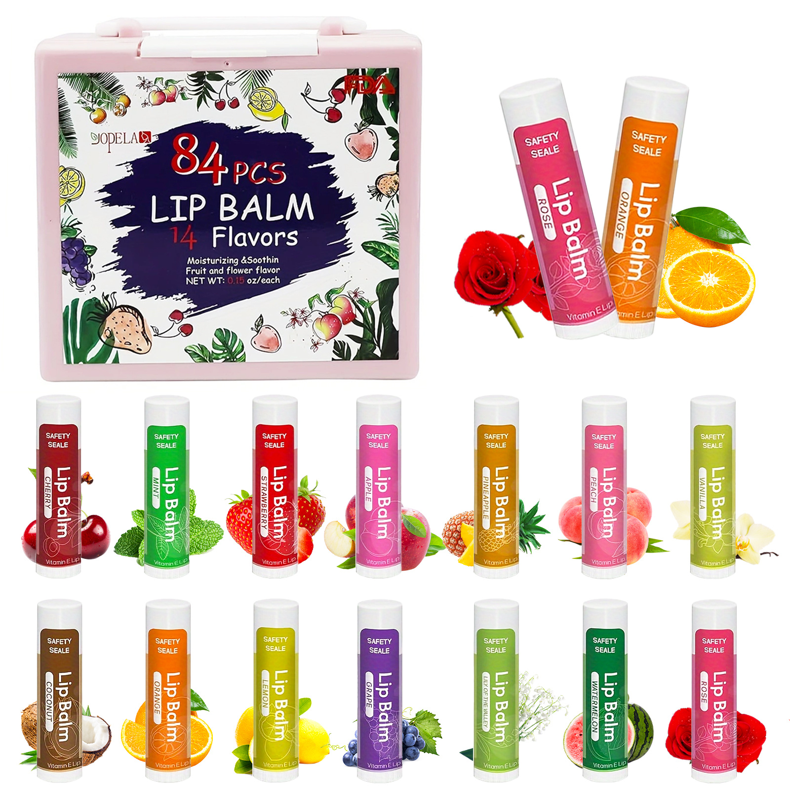 TEMU 84pcs Christmas Lip Balm Set - Natural, Moisturizing & Soothing With Vitamin E & Coconut Oil - 14 Flavors For Types - Perfect Valentine's Day Gift
