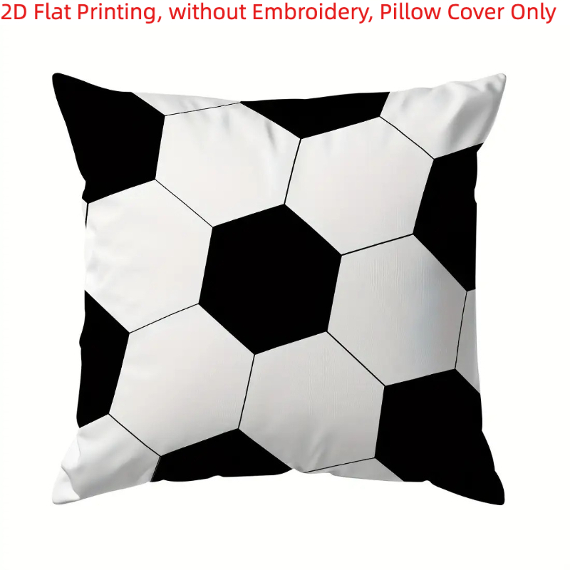 TEMU 1pc, 2d Flat Printing, Soccer Print Decorative Pillowcase, Black White Hexagon Design, Single-sided Printing, Without Embroidery, Pillow Inserts