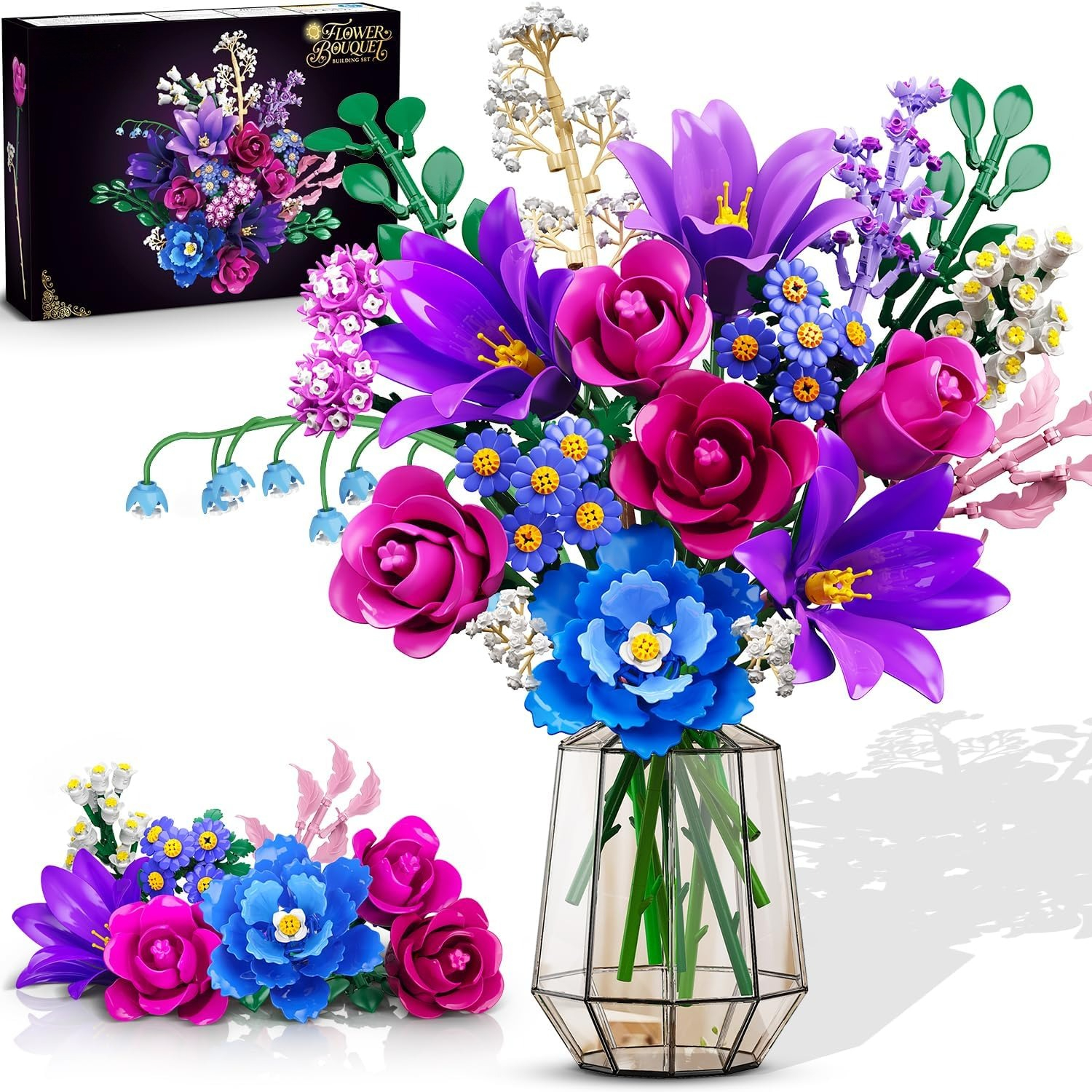 Flowers Bouquet Building Set, 21 Flower Botanical Collection Block Toy, Plant Decor 1054pcs, For Her Women Mom