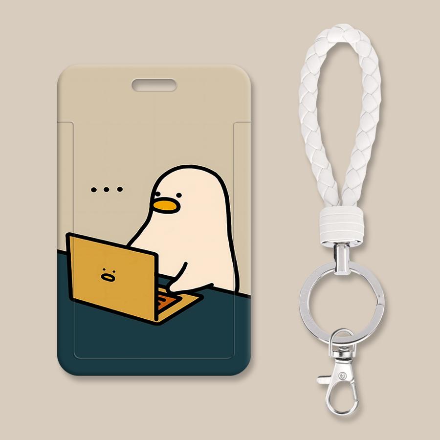 TEMU 2d Duck-themed Cover Case With A Single Card Holder, Featuring Retractable Credit Card Slots, Ideal For Children, And Includes A Lanyard For Id