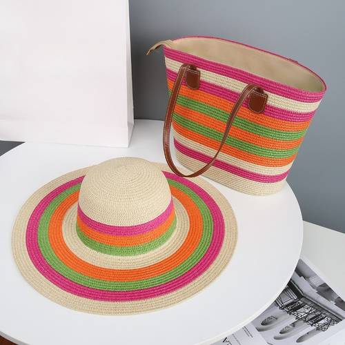 straw bag and sun hat set beach strolls island trips sun protection park picnics and weekend