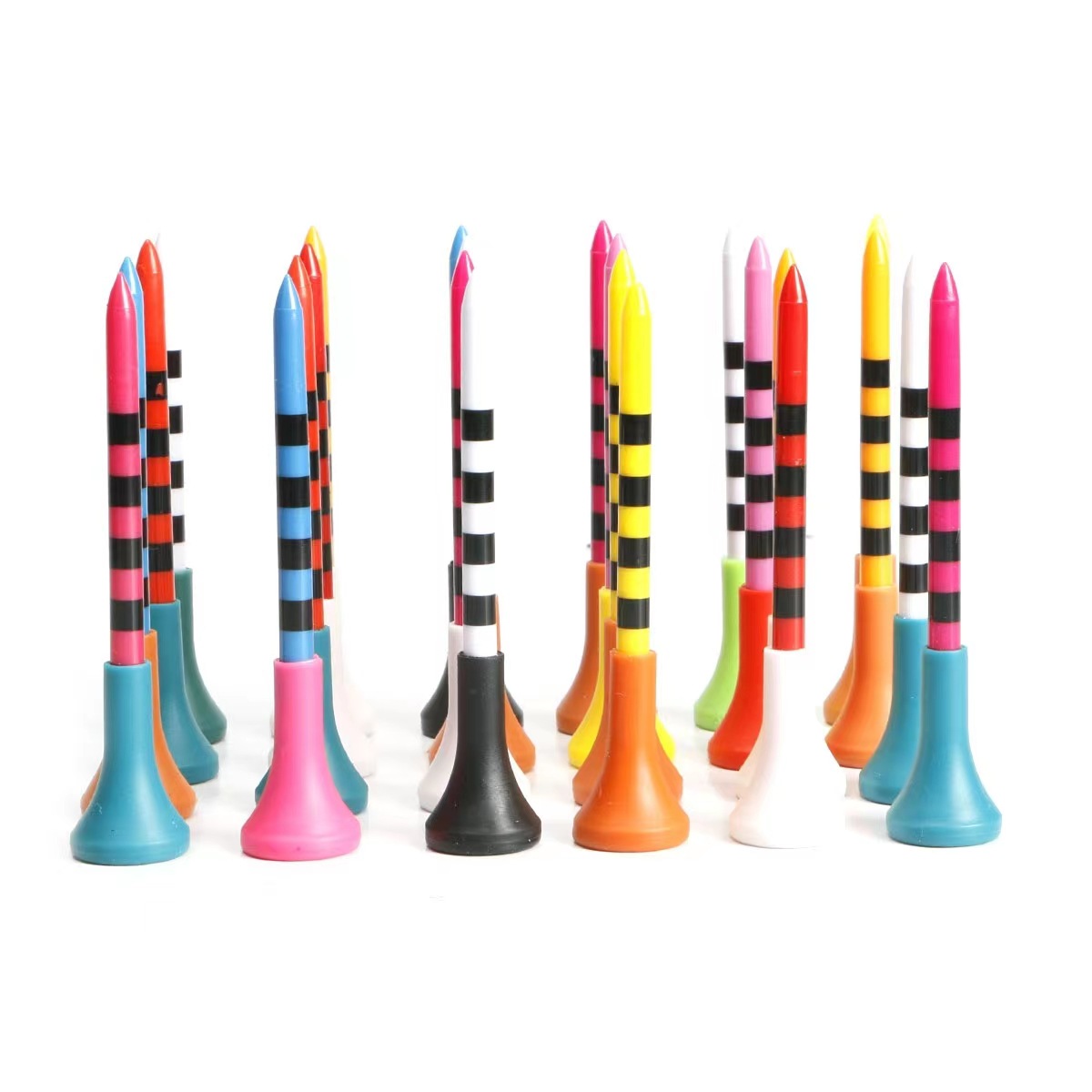 TEMU Set Of 20 Golf Tees, Featuring A Plastic Base With A Soft Rubber Striped Cover, Measuring 83mm In Length For Ball Grip