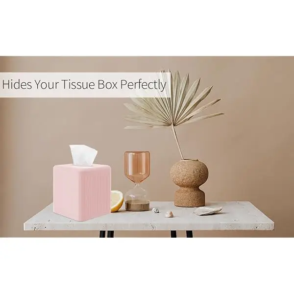 1pc modern white square plastic tissue box cover with base bpa free decorative cube tissue holder with vertical base for bathroom room bedroom saving tissue dispenser 5 5x5 5x6 0 inches bedroom decor durable construction home organizers interior Product details 2