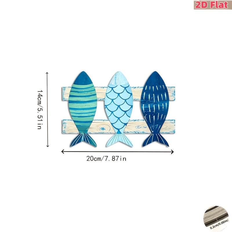 TEMU 2d Flat Single Piece Wall-mounted Seaside Style Wooden Small Fish Key Organizer, Entrance Decor Nautical Style 3pcs Key Hooks, Suitable For Home