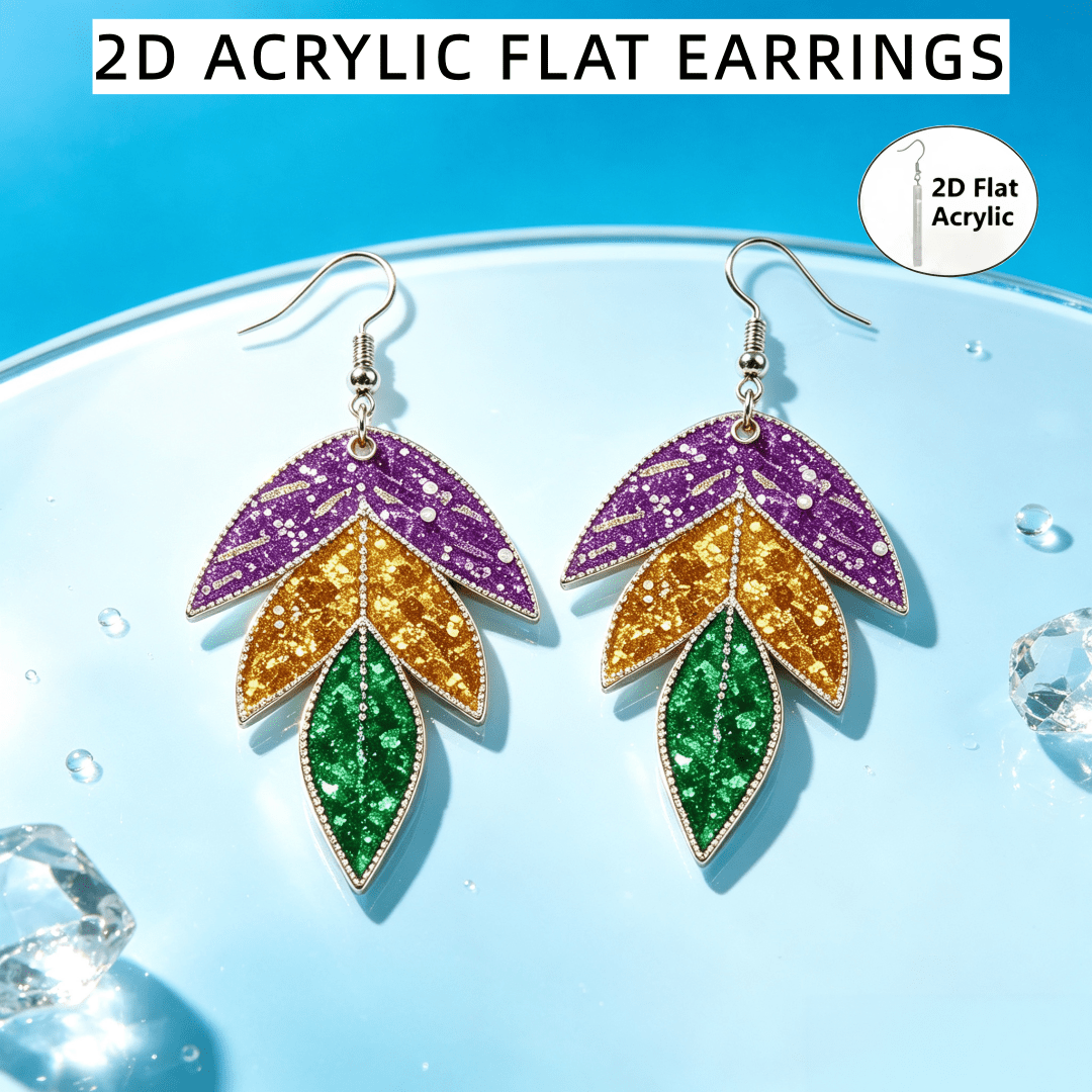 Women's Boho 2D Flat Acrylic Glitter Leaf Drop Earrings