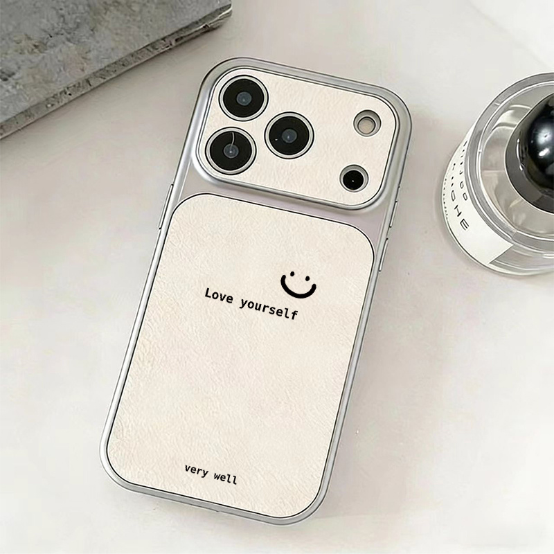 TEMU para Teléfono - Negra con Estampado de Cara Sonriente, Adecuada para Apple 17 Pro Max, Espejo Compatible con iPhone 17 16 15 14 13 12 11 Pro Max