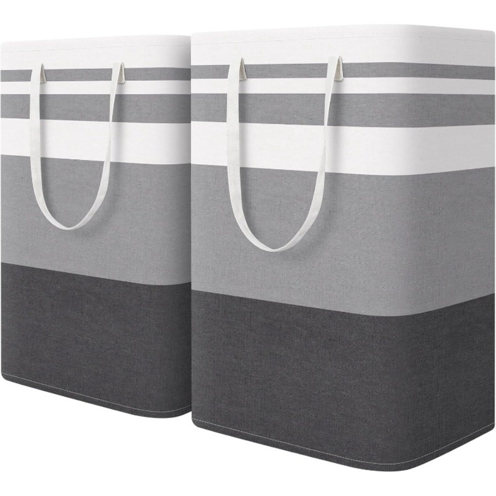2pcs Large Laundry Basket, Freestanding Laundry Hamper, Collapsible Tall Clothes Hamper With Extended Handles For Clothes In (gradient Grey, 75l)