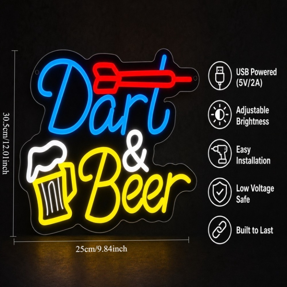 Image of Dart & Beer Neon Sign Wall Hanging Decor Neon Sign Dimmable Aesthetic Glow Sign For Game Pub Apartment Holiday Birthday Housewarming Gift
