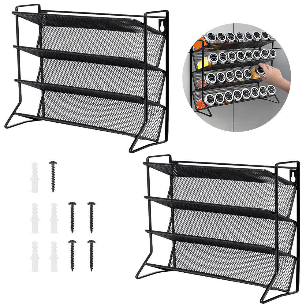Image of 2pcs 4-tier Metal Spice Rack Organizer For Kitchen Countertop - Durable Multi-level Storage Solution For Seasonal Jars, Colorful And Space-saving Design, Ideal For And Baking, Father's Day Gift