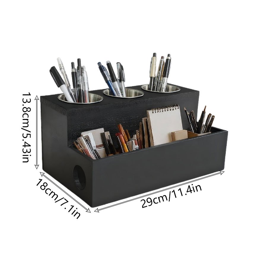 a wooden storage box with 3 stainless steel containers a dual purpose desktop and wall mounted multifunctional organizer suitable for office bathroom makeup hair tools hair dryers and   storage desk drawer organizer for home Product details 3