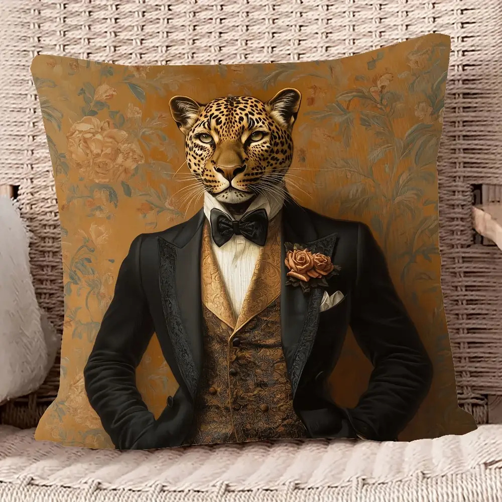 TEMU 1pc Victorian Style Leopard Print Pillow Cover - Short Plush, Single-sided Printed With Zipper Closure, Machine Washable, Vintage Home Decor,