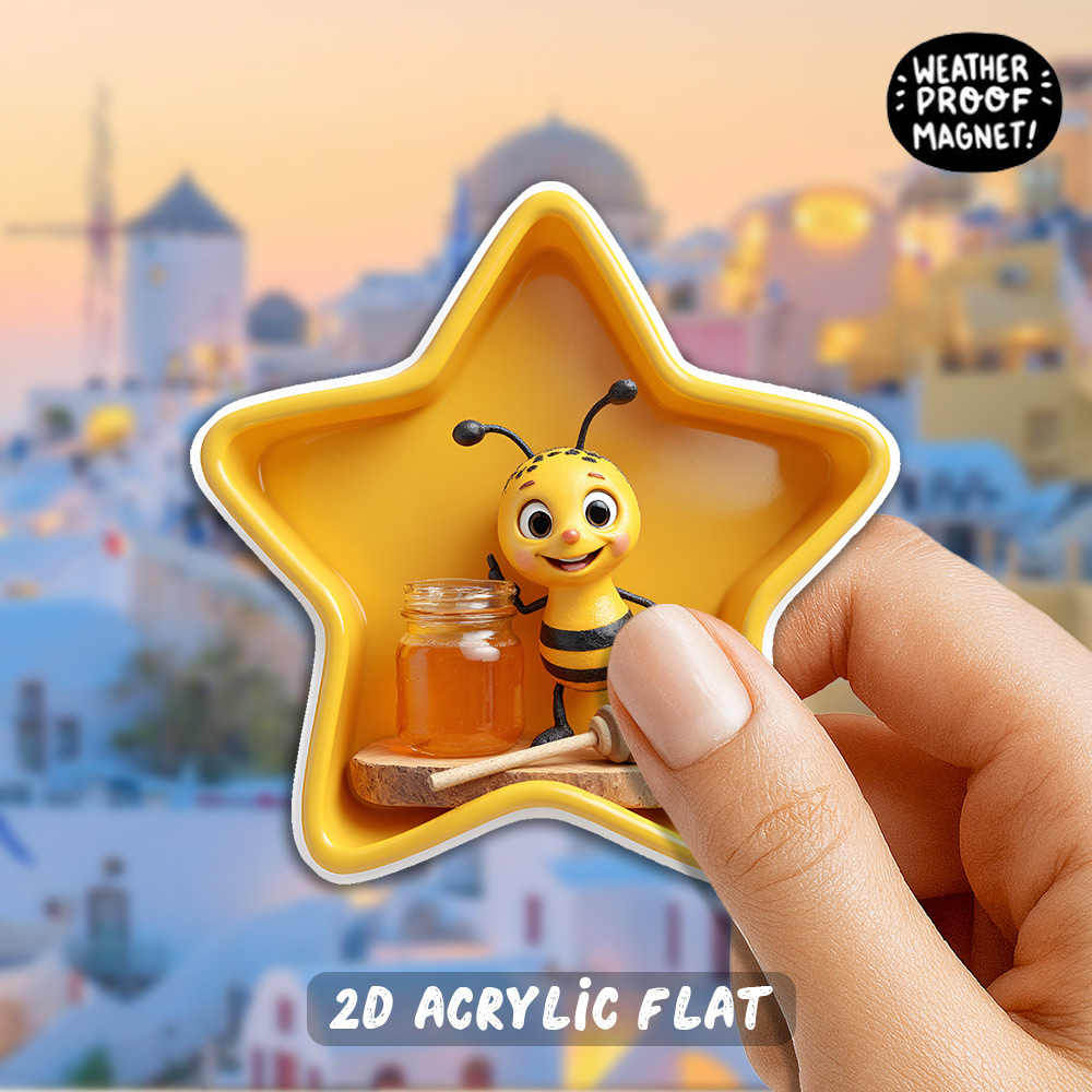 2d Flat, 1 Acrylic Fridge Magnet, Cartoon Bee With Honey Jar - And Design, Eyes - Perfect For Bee Enthusiasts, Children, And - An For Birthdays, Christenings, And Spring Celebrations