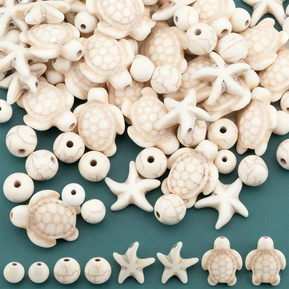 TEMU 200pcs Turtle Beads White Starfish Beads Bulk Synthetic Turquoise Sea Turtles Bead Animal Bead Charms Hawaii Ocean Tortoise 6mm 8mm Spacer Beads