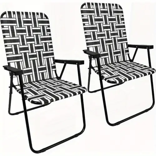 2 pack heavy duty folding lawn chairs with uv resistant webbing 250lb capacity retro patio loungers w wood handles portable for camping beach tailgating backyard black grey outdoor chairs beach seating classic foldable chairs