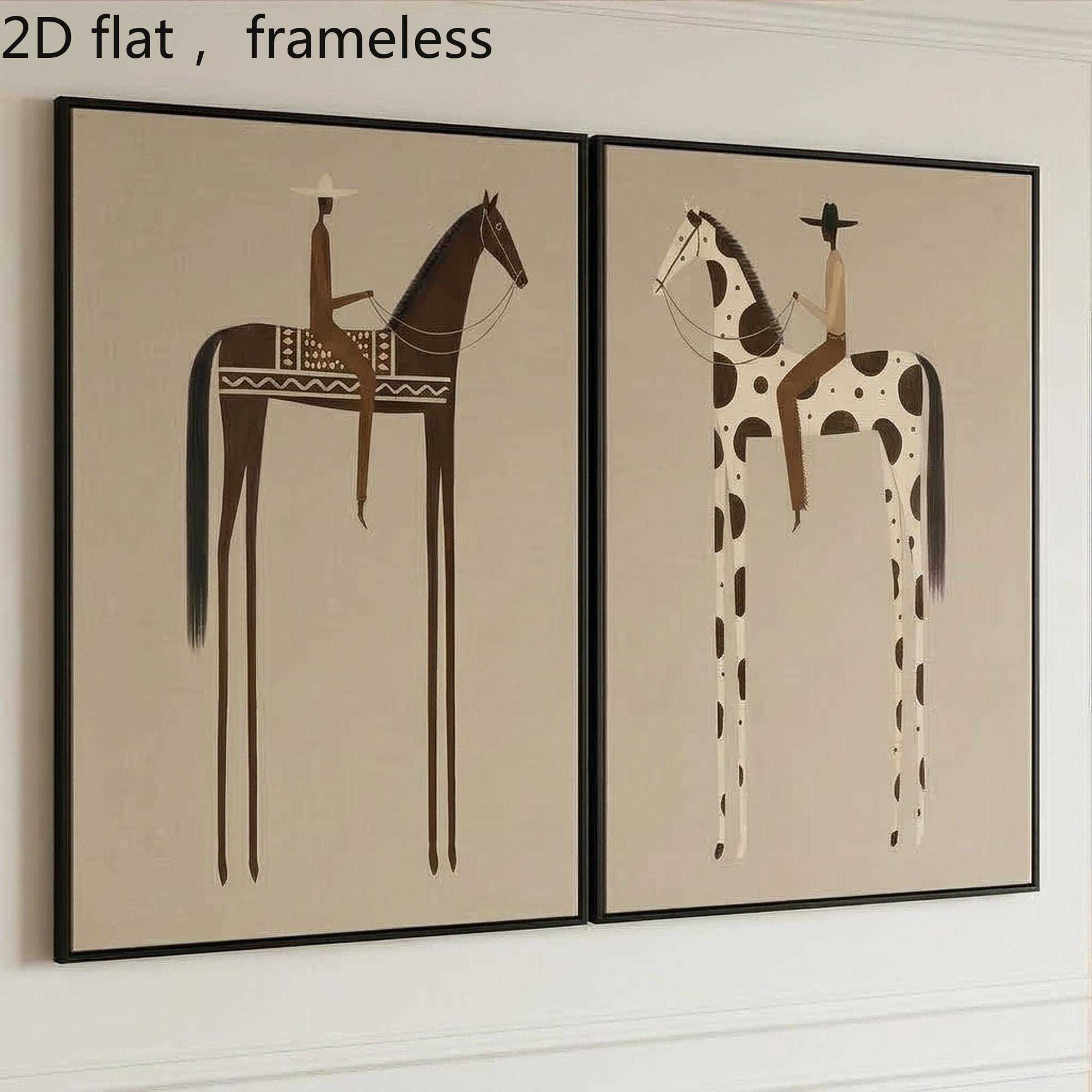 TEMU 2d Flat, 2pcs Frameless Western Cowboy Horse Poster - Retro Minimalist Suitable For Living Room, Neutral Light Beige Suitable For, Horse Riding