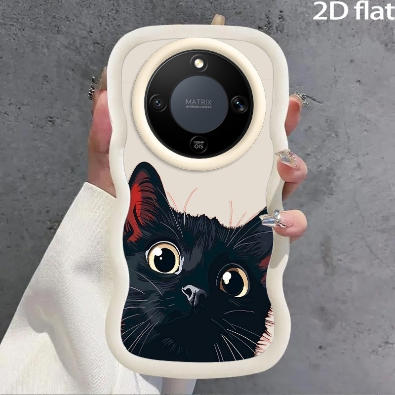 TEMU Phone Case - 2d Flat Magic8 Lite Tpu Phone Case, Cat Gazing On Red Background, Domestic Pet Animal Slim Shock Absorbent Creative Trendy