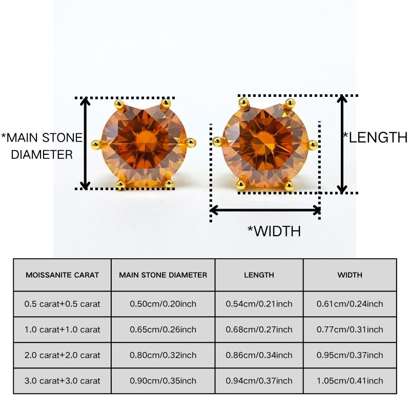 Women's Exquisite Orange Moissanite Stud Earrings, Elegant Gift