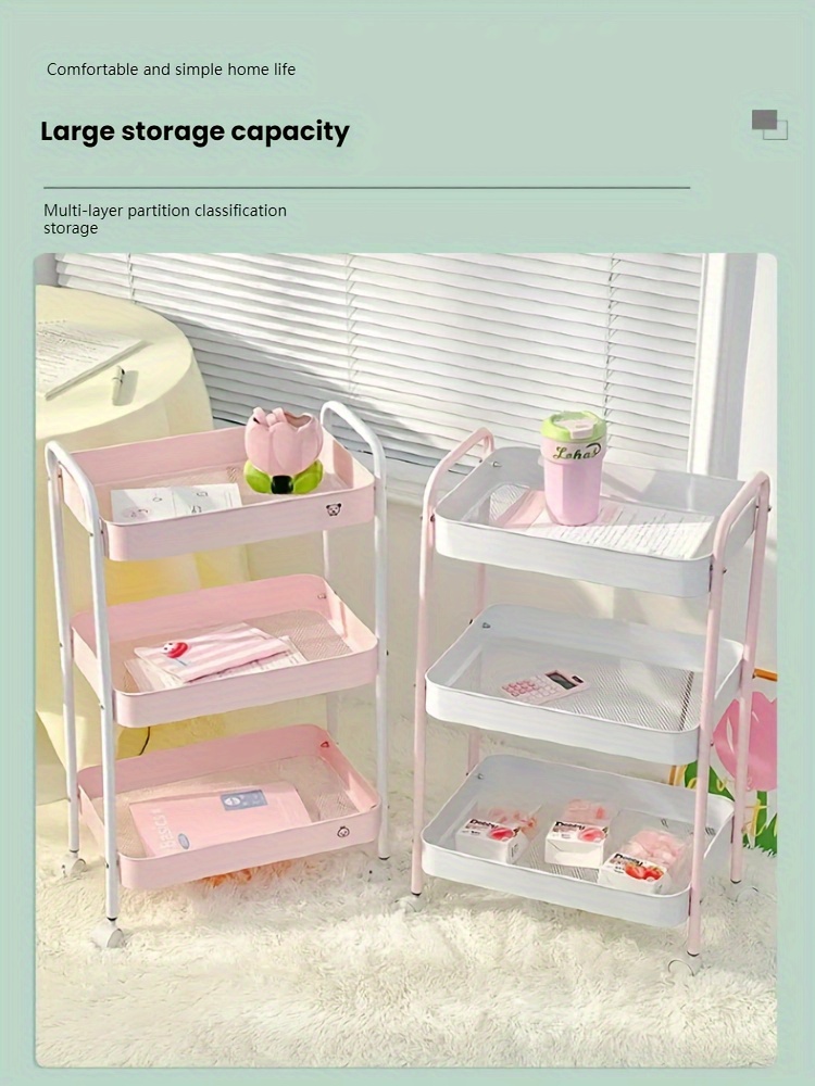 durable small carbon   storage rack bedroom storage rack household kitchen movable storage rack multi layer organizer rack suitable for home   small accessories transport movable cart Product details 1