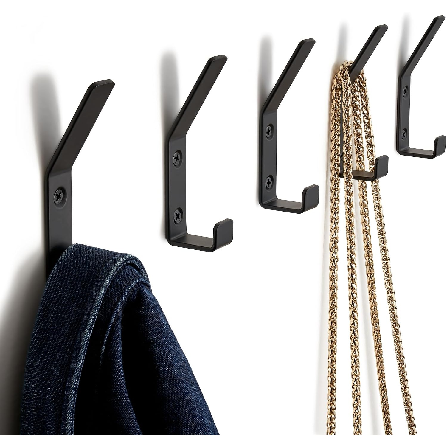 TEMU Decorative Coat Hooks For Wall Mount Set Of 5 - Stylish And Sturdy Black Metal Double Hooks Are Perfect To Hang Your Jackets, Towels Or Hats - A