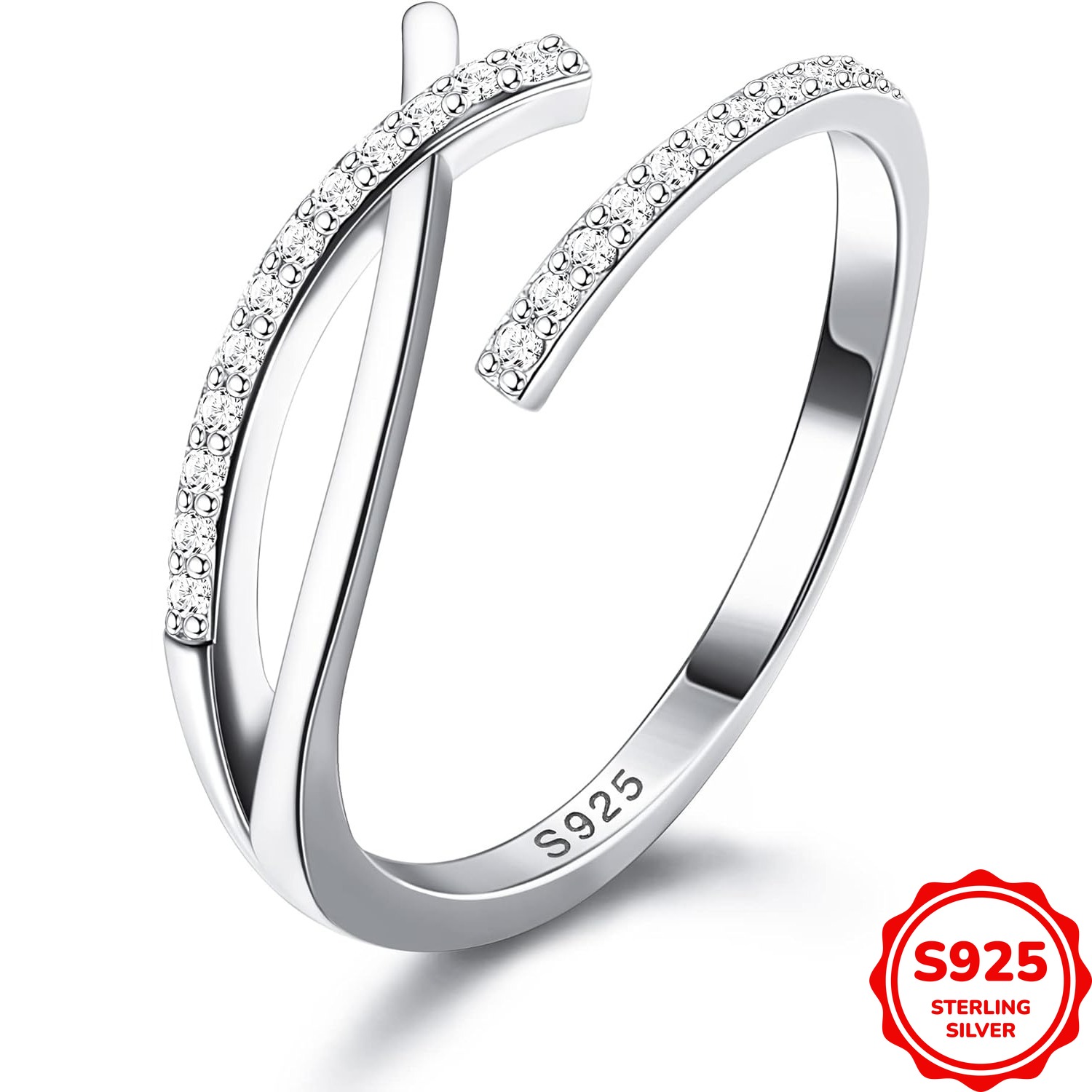 Image of 1pc Adjustable Ring For Women 925 Sterling Silver Open Thumb Rings Minimalist Cubic Synthetic Zirconia Ring 1.2g/0.04oz
