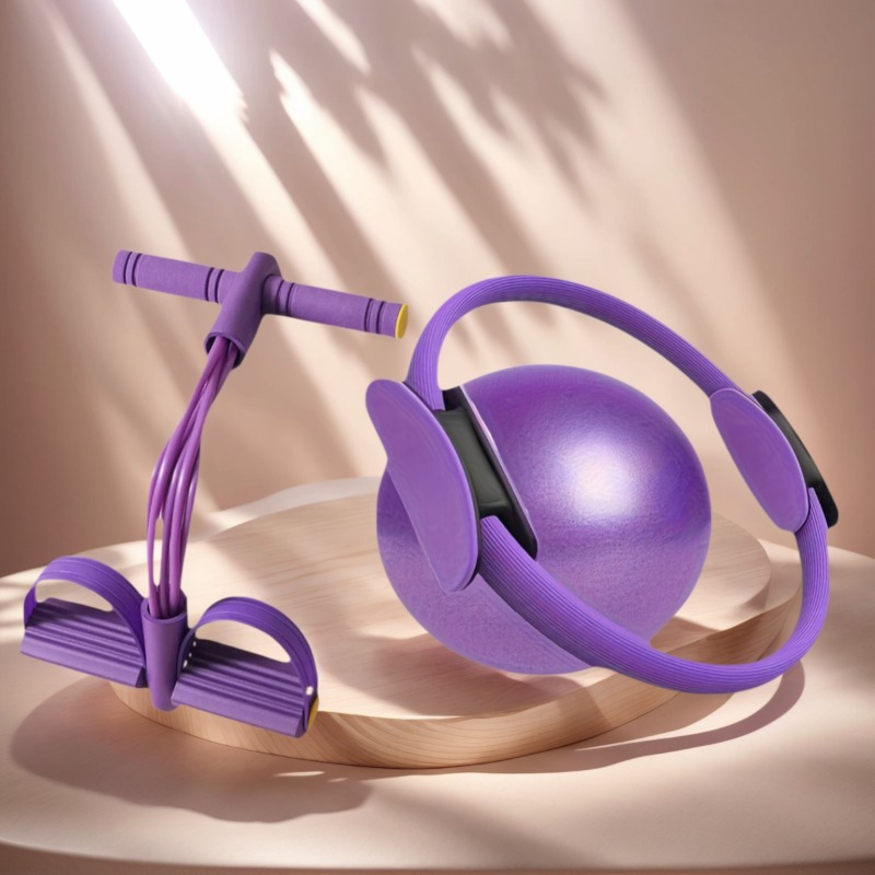 TEMU 3pcs Mix Pilates Kit, Yoga Kit, Pilates Ring, 6-tube Pedal Sit Up Pull Resistance Rope, Pilates Ball, Kit, Pilates Equipment, Fitness Equipment,