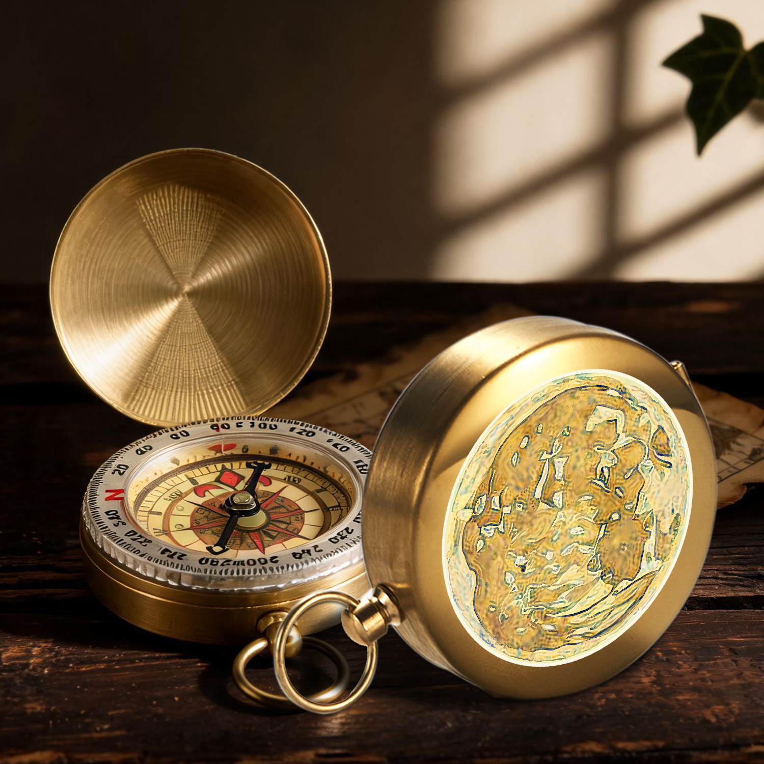 1 pancake vintage pure copper flip cover pocket compass waterproof mini portable compass with key ring for camping hiking climbing travel survival outdoor navigation tool Product details 0