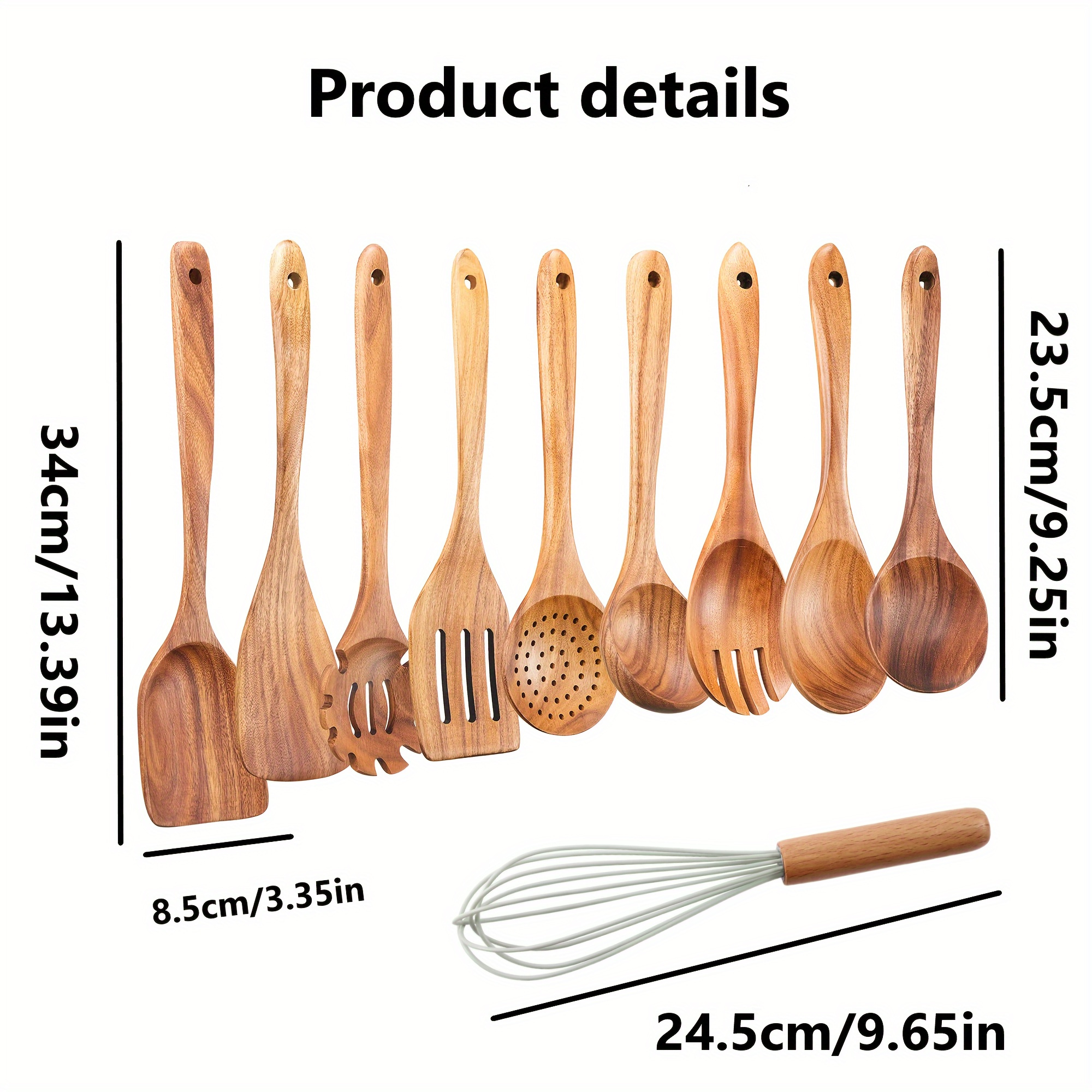 TEMU 10pcs Kitchen Utensil Set - Food-safe Wooden Cooking Tools, Spatula, Spoon, Whisk, For & Bbq Grilling