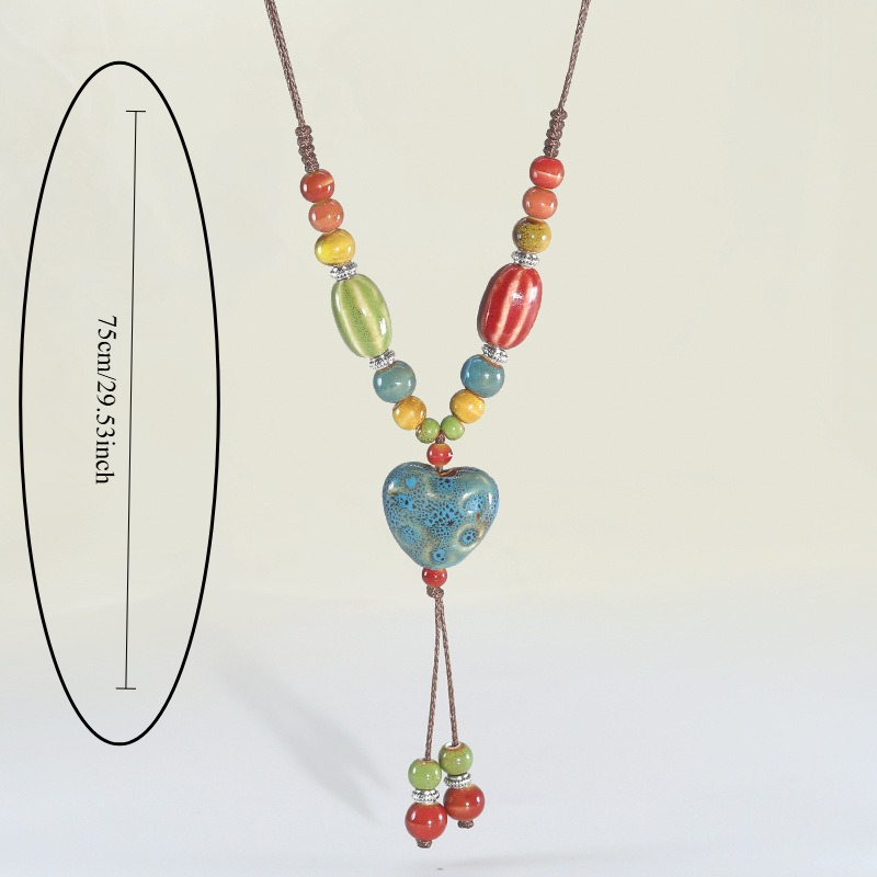 3pcs Colorful Long Macrame Ceramic Necklaces Set