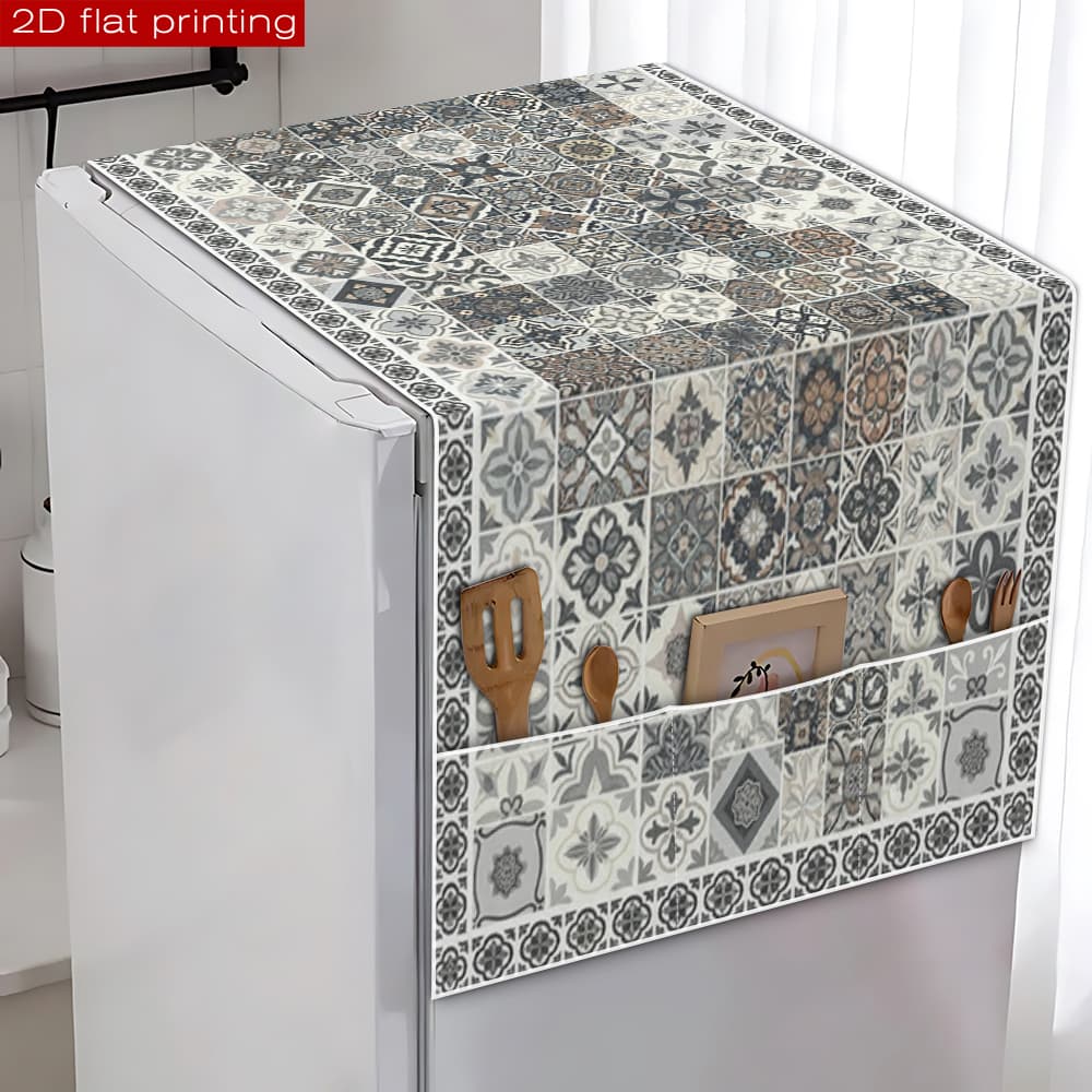 TEMU Housse de réfrigérateur quotidienne à motif géométrique patchwork 2D plat, convient pour housses de réfrigérateur, housses de machine à laver,