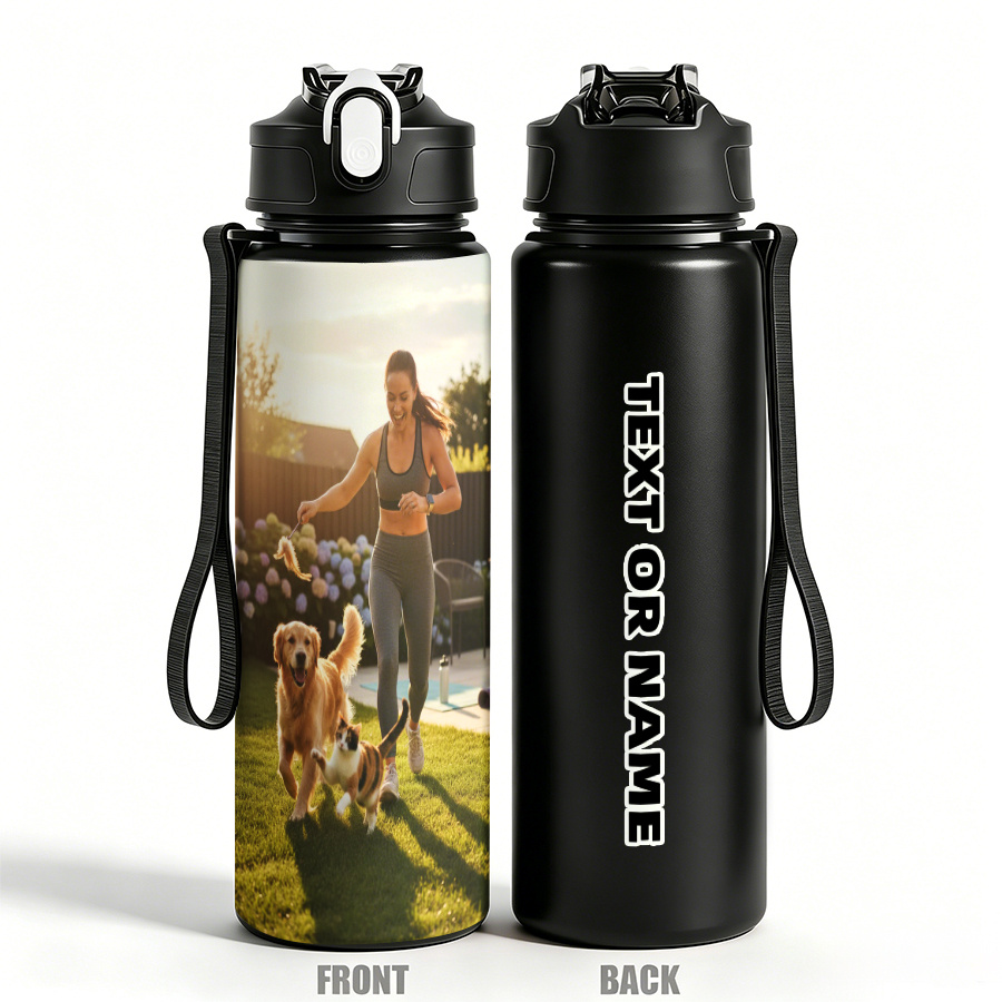 TEMU Botella de agua personalizable de 750 ml/25 oz con grabado de , botella de plástico reutilizable a prueba de fugas, verticales en mayúsculas