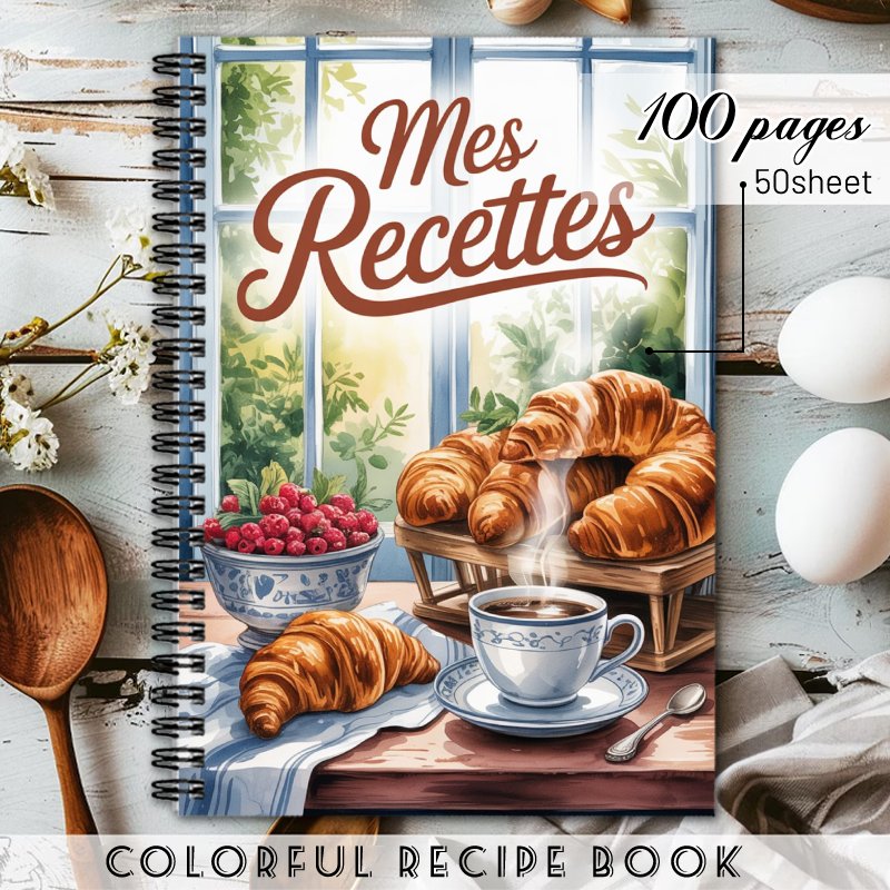 TEMU Un livre de recettes coloré et les familles, avec des recettes illustrées avec du café, des , des croissants et une décoration de salle à manger
