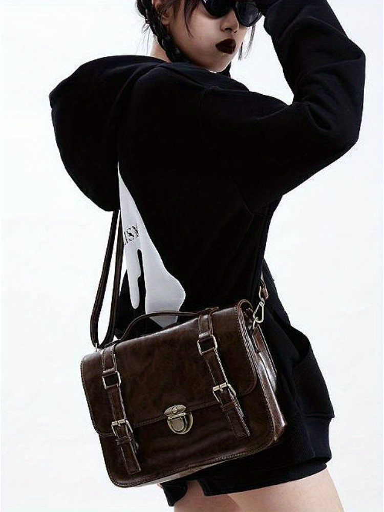 Bolso mensajero académico retro convertible para mujer - Cuero sintético PU, correa ajustable, café y negro, 3 en 1 (bolso de mano/mensajero/mochila) para estudiantes y viajeros, bolso versátil, diseño clásico, cierre seguro con solapa