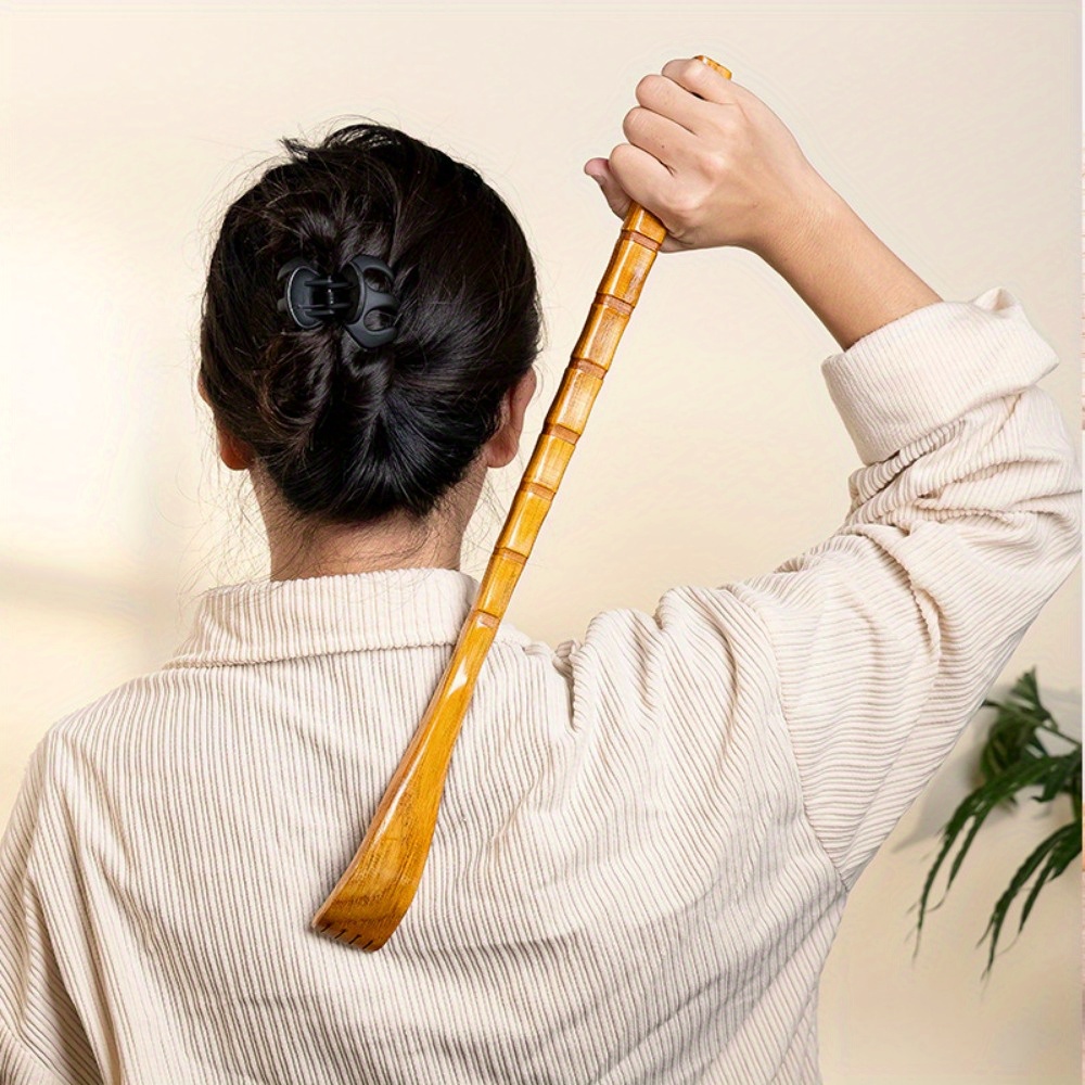 ergonomic long handle wooden back scratcher massager gentle exfoliating body scratcher for back neck shoulders legs natural wood design for home use light beige care muscle relaxation back scratcher for back   durable wooden handle Product details 3
