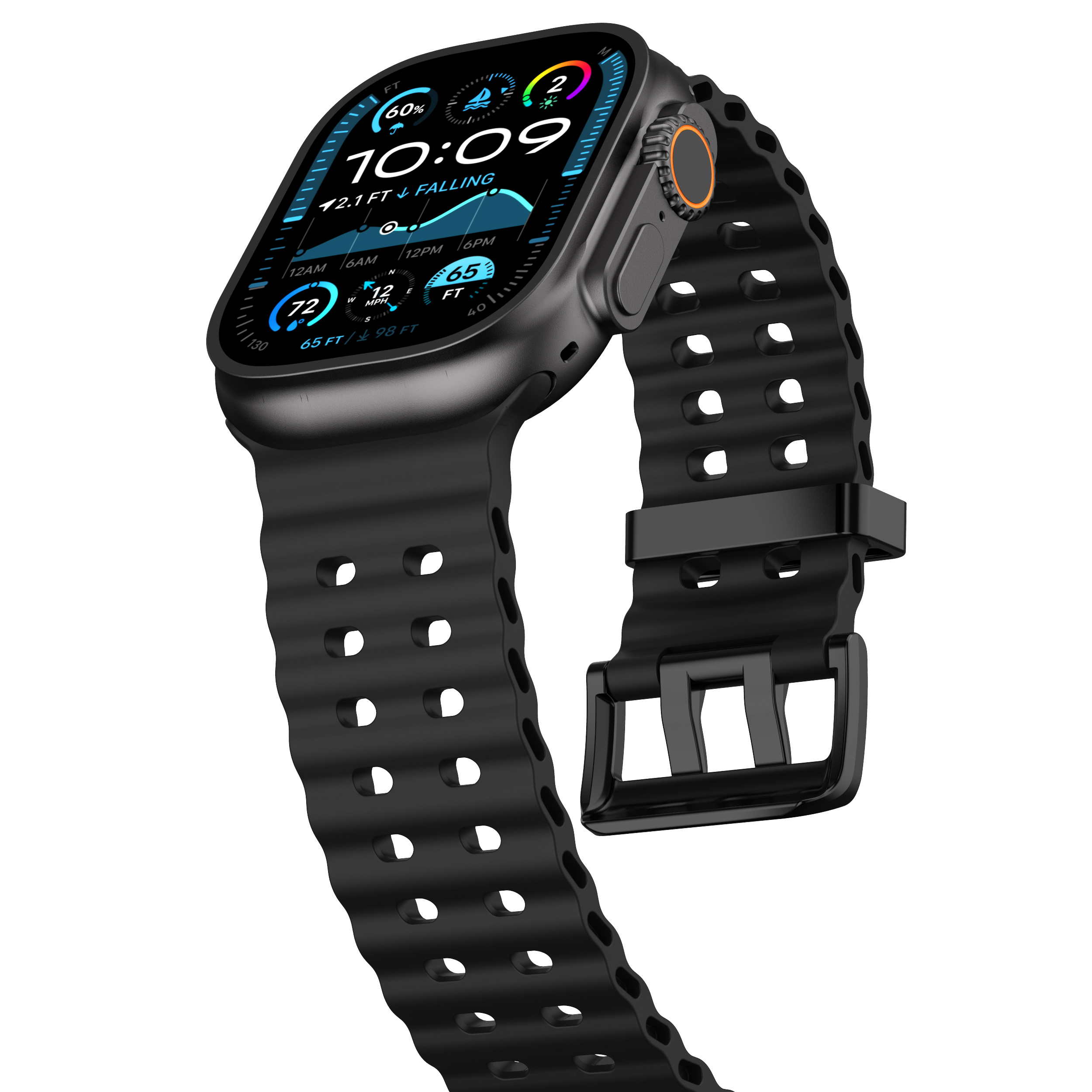 TEMU Ocean Silicone Sports Watch Band - Compatible With For Watch Ultra 2/ultra Strap 49mm 45mm 44mm 42mm 46mm S10 42mm 41mm 40mm 38mm Men Women,