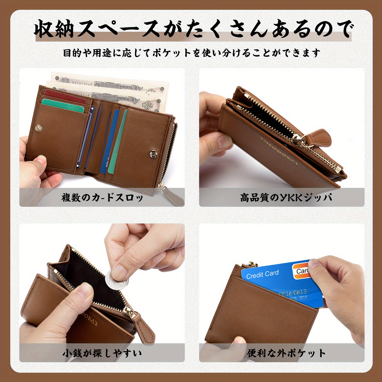 5色ビフォールドウォレット ジップ付き ハンドバッグ 大容量スリムウォレット カードホルダー 女性男性用 ギフト ブラック レッド グリーン ブラウン イエロー 商品詳細 1