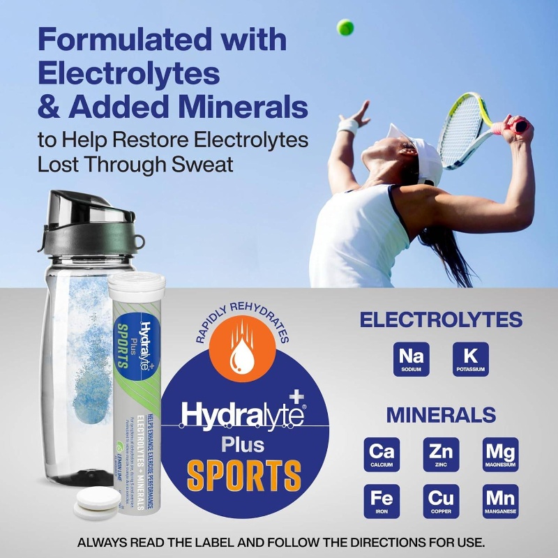 20 Tablets Plus Sports Lemon Lime Electrolyte Effervescent Tablets - -Hydration Sports Drink with Sodium, Potassium, Magnesium & Calcium - Low Sugar, for Before/during/after Running, Gym, Travel - Self-Dissolving Tablets Suitable for &