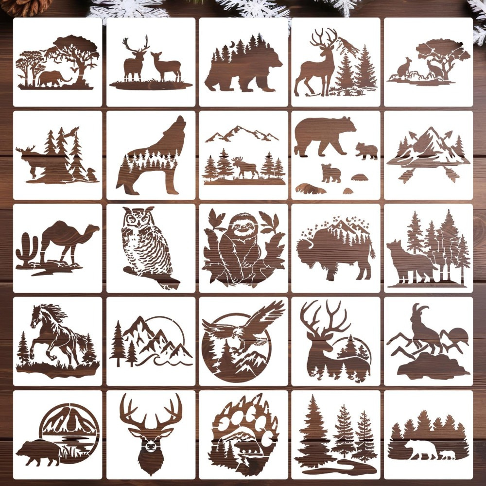 

Animal Stencils Bear Deer Stencils For Wood Burning Reusable Wildlife Mountain Stencil For Painting On Wood Wall Fabrics Diy Crafts