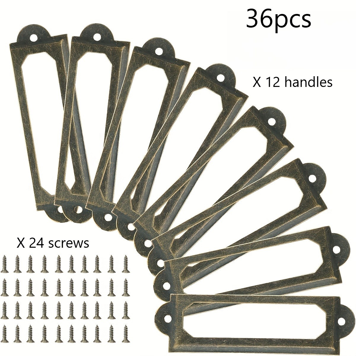 E-shop 36-teiliges Bronze-Etikett-Hardware-Griff- und Schrauben-Set (12 klassische Metallgriffe + 24 Befestigungsschrauben), Metall-Etikett-Stil -