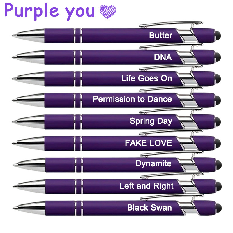 Image of 9pcs 2-in-1 Stylus Ballpoint Pens, Purple Themed, Compatible With All Screen Devices, Ideal Gifts -pop Fans& Music Lovers, Perfect For Office Use& Birthday Party Favors